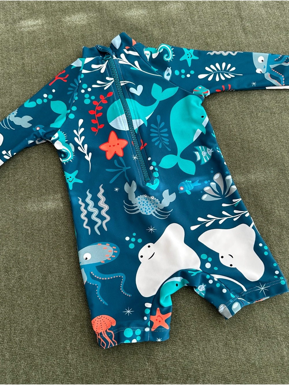 UpAndFast Marine Life Rash Guard Swim Shirt 3-6M Blue Long Sleeve Nylon Spandex